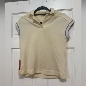 Prada Cream Cap Sleeve Polo Shirt — Women’s Size S, Relaxed Fit, Early 2000s